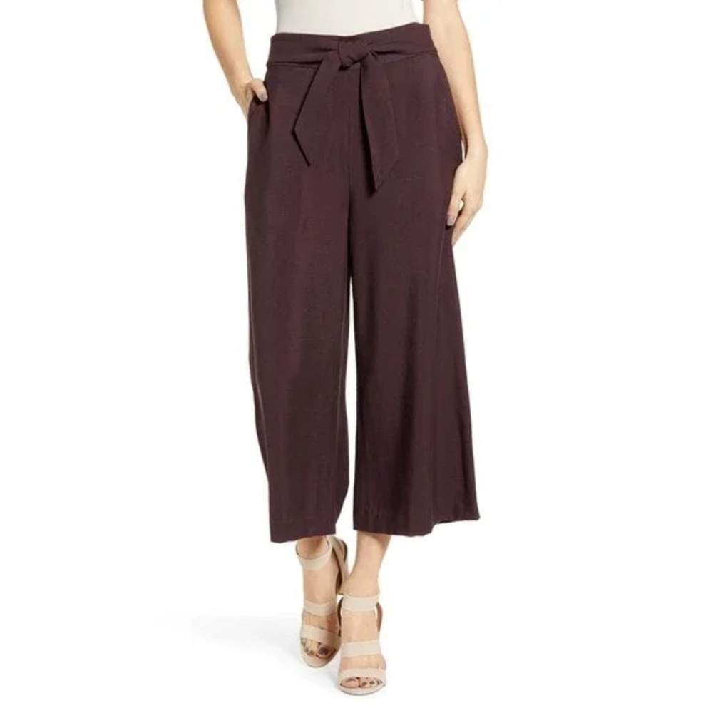 Leith Wide Leg Crop Pants Burgandy